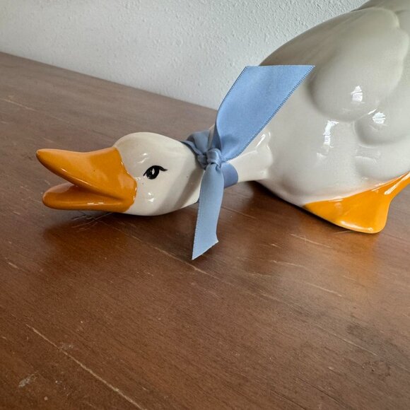 Vintage Ceramic Farmhouse Duck, Blue Ribbon Goose - Picture 5 of 8